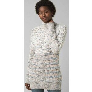 Prana Abelle Sweater Tunic Organic Cotton Blend Admiral Blue Tan Size Medium